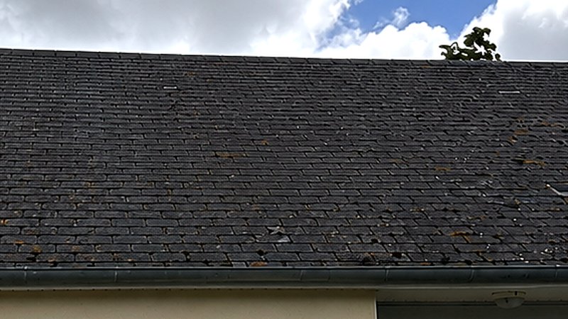 Toiture en ardoises avant nettoyage, envahie par la mousse — chantier Clean Toit 53